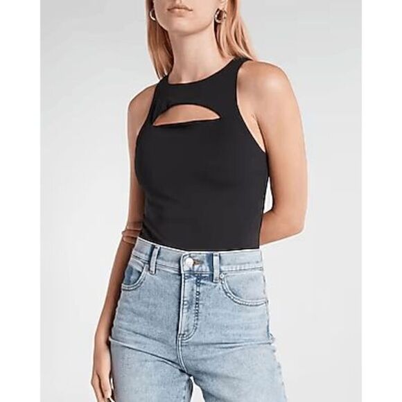 Express Black Cutout Body Contour High Neck Bodysuit Large - Picture 7 of 7